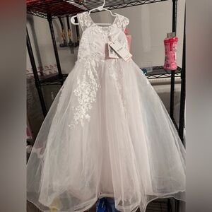 JJs House White Floral Lace Tulle Flower Girl Dress